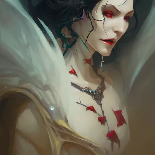 Image similar to a portrait of a beautiful bride of dracula, concept art by pete mohrbacher and wlop and artgerm and guweiz and ilya kuvshinov, digital art, highly detailed, intricate, sci - fi, sharp focus, trending on artstation hq, deviantart, unreal engine 5, 4 k uhd image