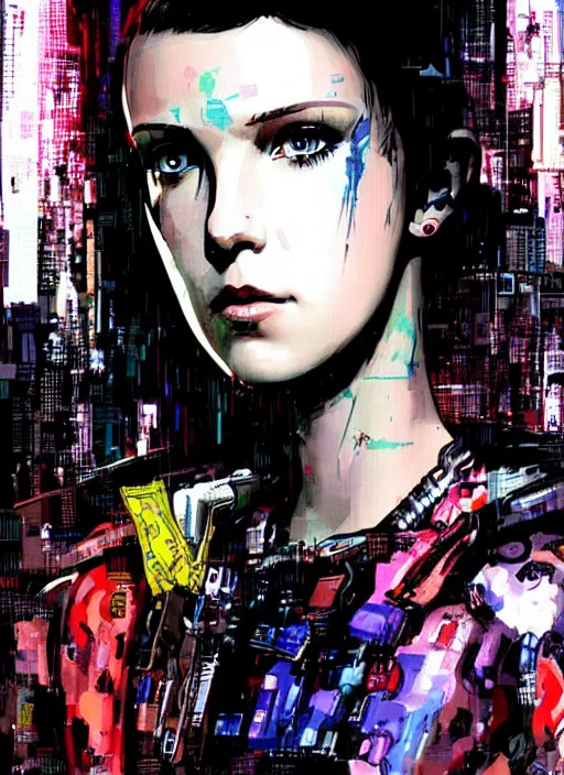 Image similar to Portrait of Cyberpunk Millie Bobby Brown by Yoji Shinkawa