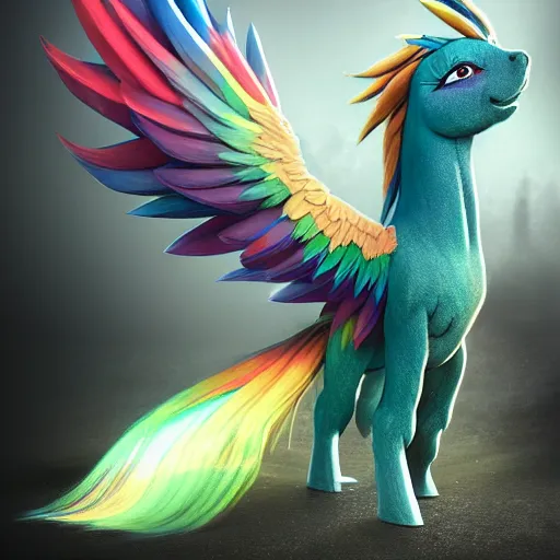 Image similar to hyperrealistic rainbowdash, stunning 3 d render inspired by istvan sandorfi & greg rutkowski & mike judge, perfect symmetry, dim volumetric cinematic lighting, 8 k octane comprehensive render, extremely mega hyper - detailed and lifelike attributes & atmosphere, intricate, realistic flesh texture, masterpiece, artstation, stunning,