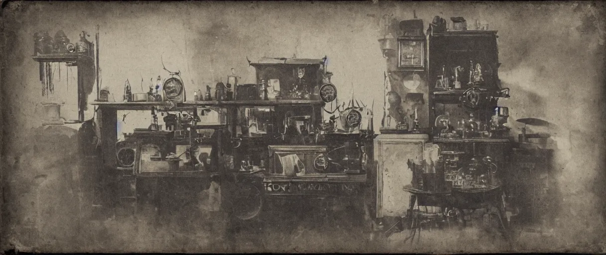 Prompt: detailed daguerreotype of a honey badger as watchmaker in workshop, steampunk laboratory, vintage style, wet collodion, steampunk, sepia, monochrome black and white, artistic photo from late xix century, high resolution, dark atmosphere