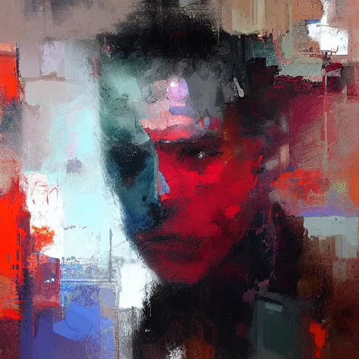 Prompt: abstract painting of a man in bright colours by jeremy mann