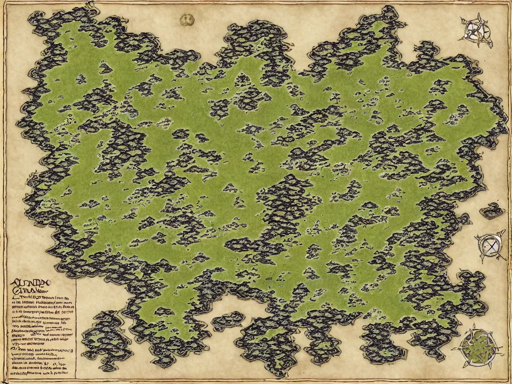 a rpg map with regions in separated colors surrounded