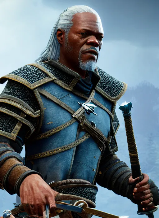 Image similar to Samuel L Jackson in The Witcher 3, gameplay, 8k, HD