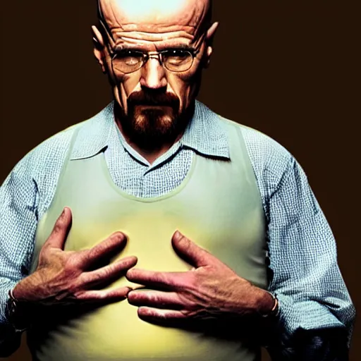 Image similar to walter white caressing his pregnant stomach