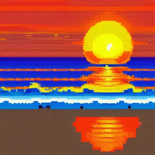 Image similar to Beach, sunset, pixelart, art of Lauretta Jones