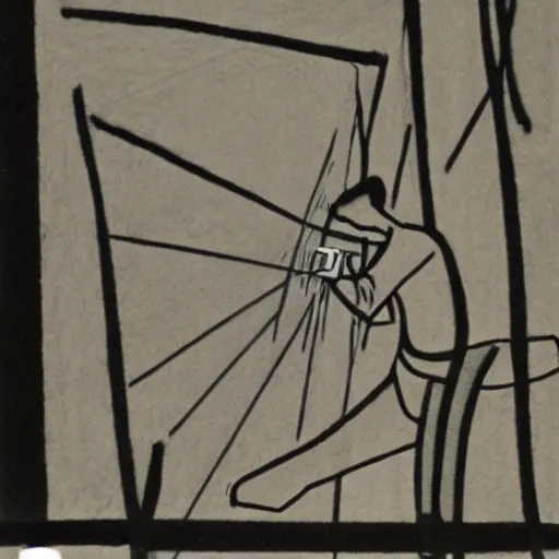 Prompt: A kinetic sculpture. A rip in spacetime. Did this device in his hand open a portal to another dimension or reality?! CCTV by Will Barnet spirited, ordered