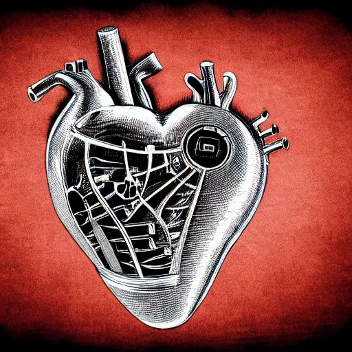 Prompt: A mechanical heart, diagram