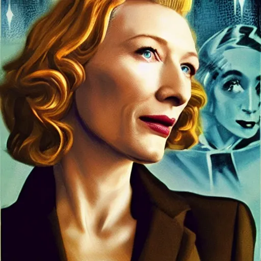 Prompt: cate blanchett, retro, scifi poster,