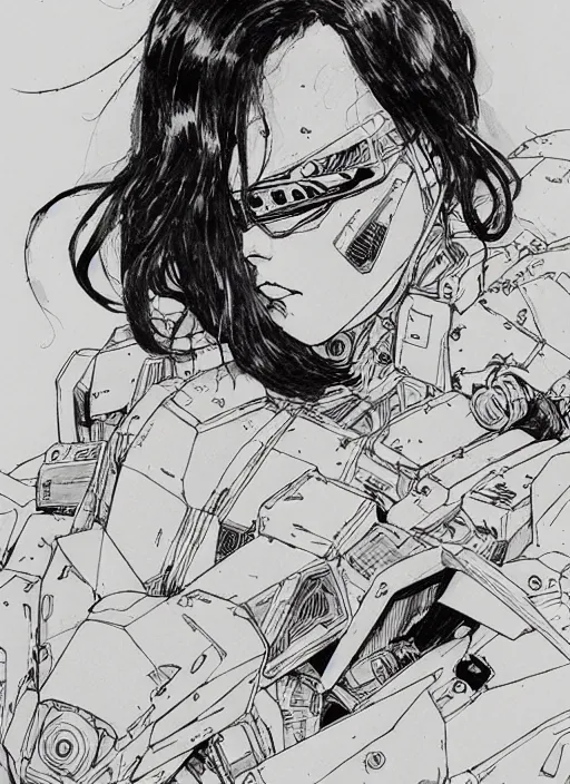 Image similar to gundam by kaethe butcher and moebius, details