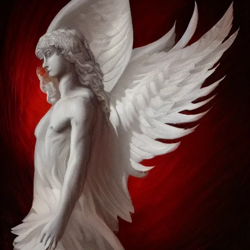 Image similar to biblically acurate angel, highly detailed, white, feathers, red, heavenly, dynamic lighting, realistic.