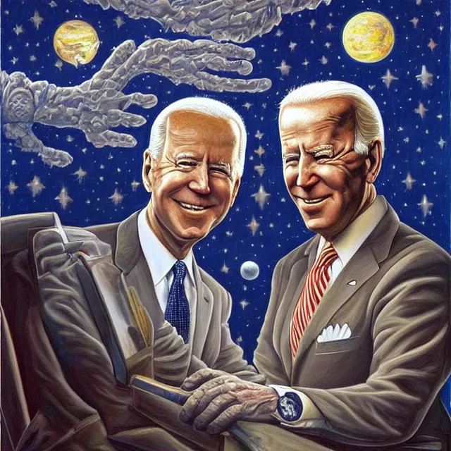 Image similar to an oil on canvas portrait painting of joe biden at the white house, surrealism, surrealist, cosmic horror, rob gonsalves, high detail