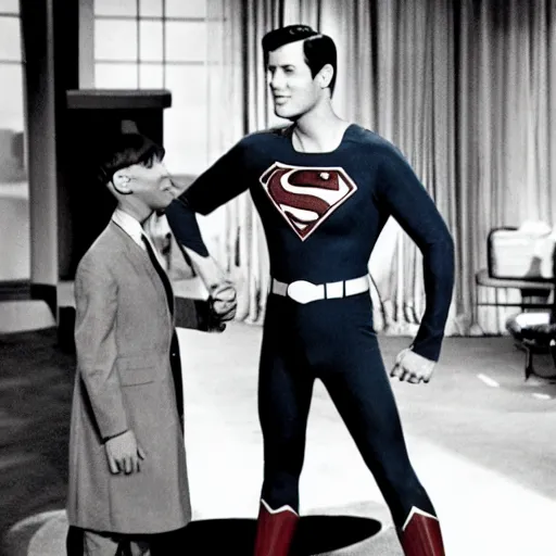 Prompt: superman on the adam west batman tv show, 1 9 6 6, with robin