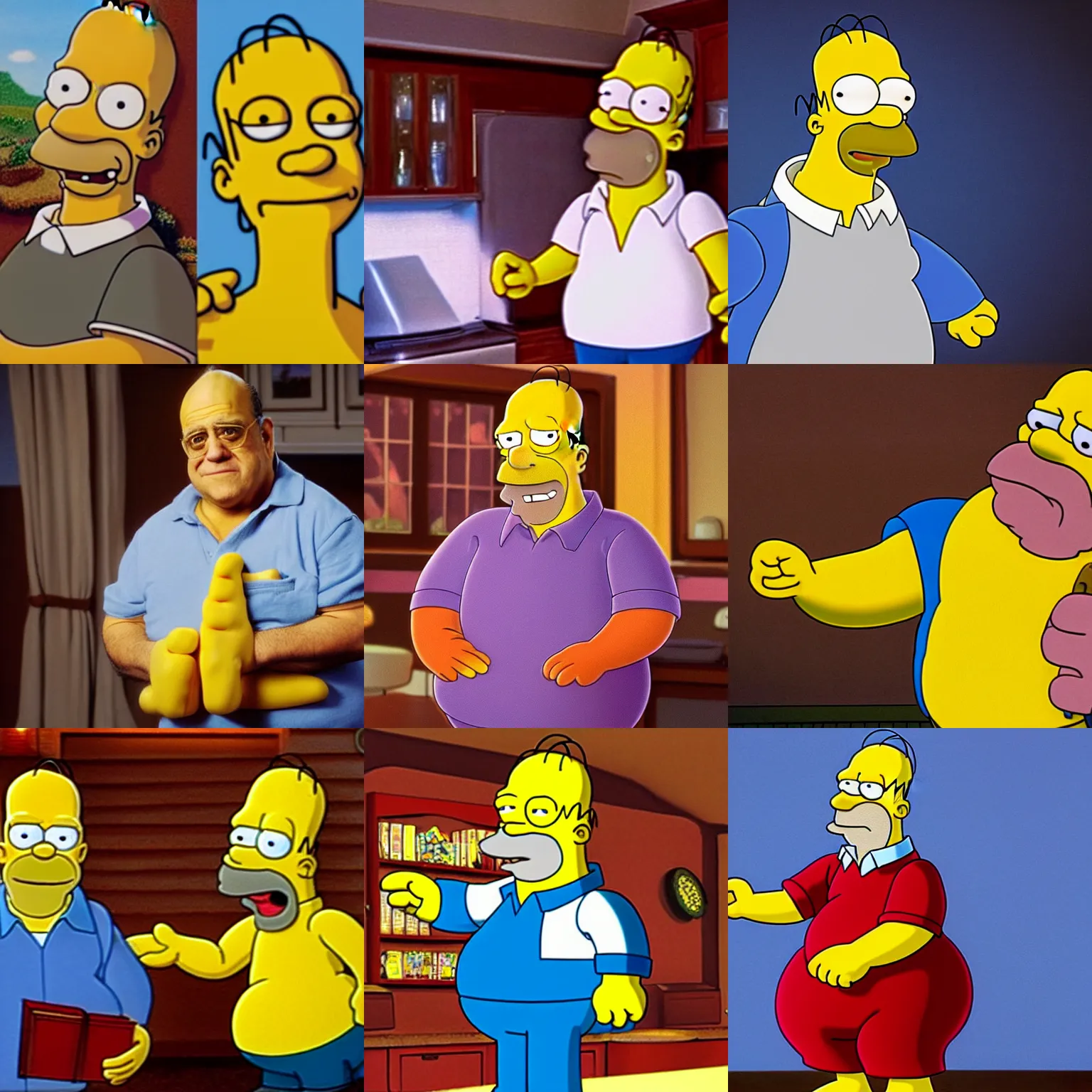 Prompt: <photo name='homer simpson' age='54' lighting=great hd sitcom>Danny Devito as Homer Simpson</photo>