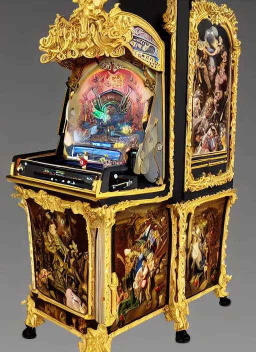 Prompt: rococo-style pinball machine