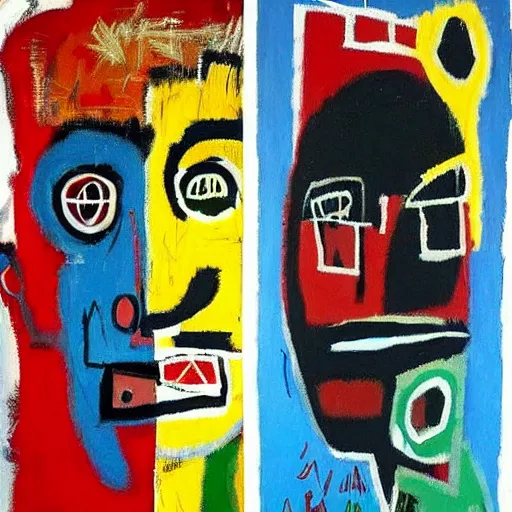 Prompt: basquiat and pablo picasso art, painting