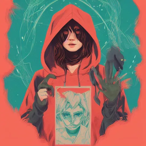 Prompt: portrait of a witch fire with hoodie by Sachin Teng and wlop