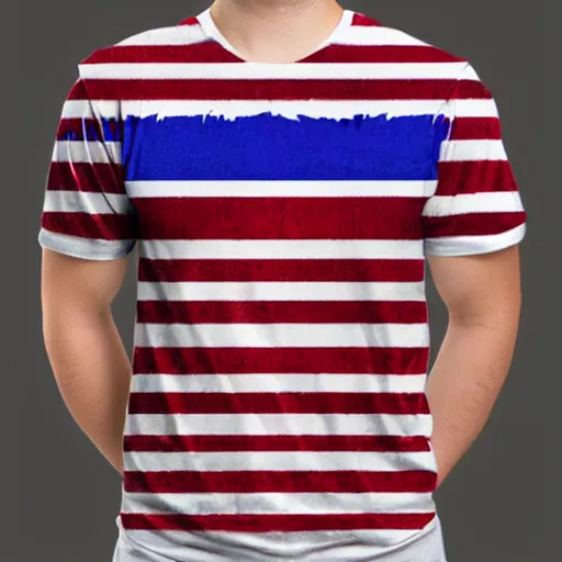 Prompt: red blue stripes t shirt attractive teenager buzz cut hunter eyes high - quality highly detailed photo realistic 8 k