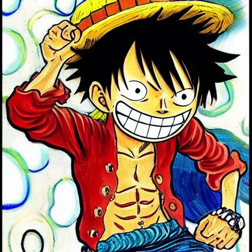 Prompt: One Piece Luffy, Van Gogh style