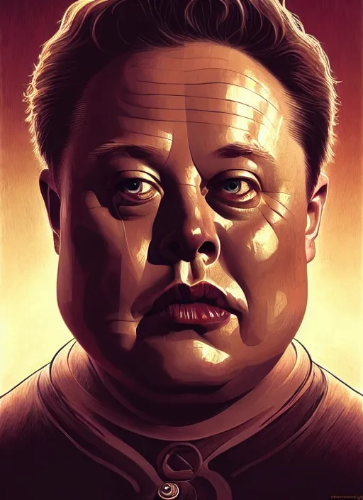 Prompt: elon musk as vladimir harkonnen, dune, portrait, intricate, elegant, highly detailed, digital painting, artstation, concept art, wallpaper, smooth, sharp focus, illustration, art by h. r. giger and artgerm and greg rutkowski and alphonse mucha