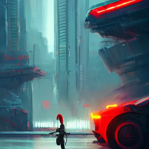 Image similar to cyberpunk orange fluffy cat, red symbol, futuristic, brush strokes, oil painting, city background, greg rutkowski