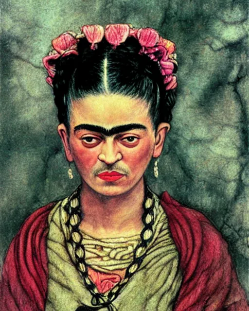 Prompt: highly detailed matte painting of frida kahlo as a little girl by arthur rackham