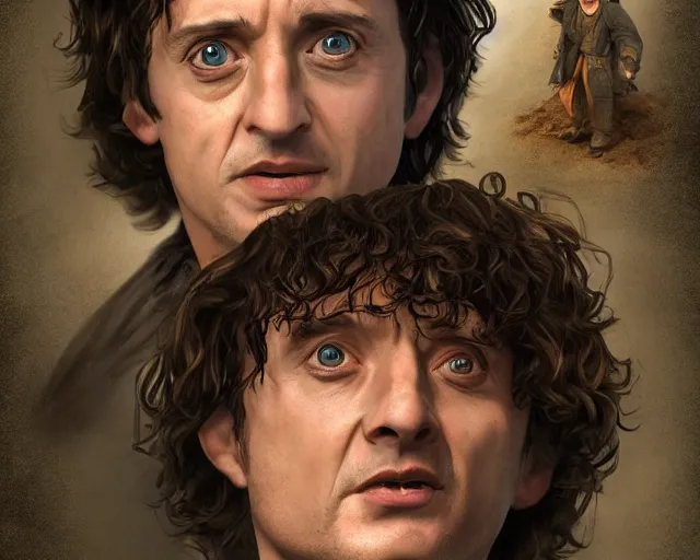 Image similar to richard hammond as frodo baggins, award winning character art, by various concept artists, hyperrealistic face, photorealistic render