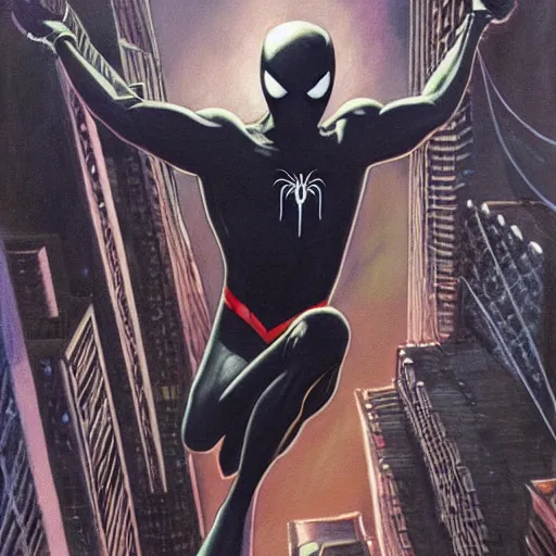 Image similar to black suit spider-man by gerald brom