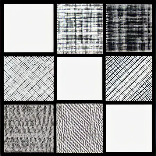Image similar to perspective grid illustration of various abstract shapes with different materials and patterns floating in space white paper linework hd