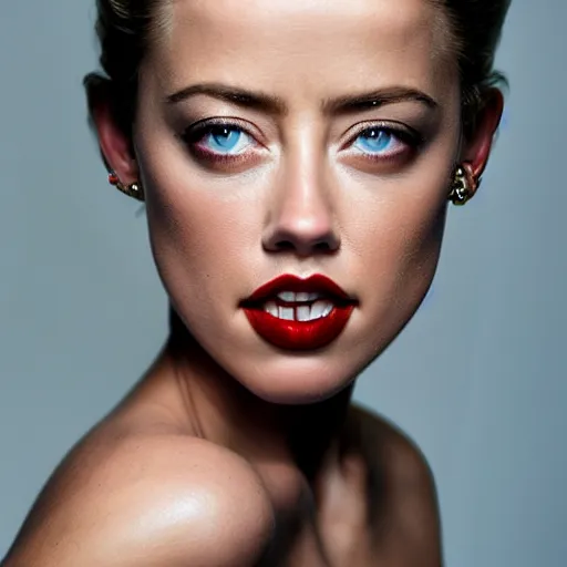 Prompt: portrait of amber heard hybrid by mario testino, headshot, detailed, award winning, sony a 7 r