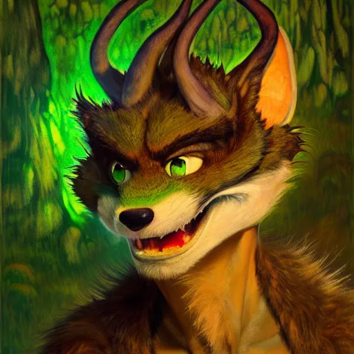 Image similar to a portrait of a male green furry dragon in hillbilly clothes at night in a dark forest. zootopia fursona furaffinity furry art detailed face painting by gaston bussiere craig mullins jc leyendecker gustav klimt artgerm greg rutkowski furry