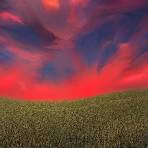 Image similar to beautiful digital art of a trail of clouds across the sky, beautiful, award - winning, digital art, yellow to red to blue sky, antview, perspective, trending on artstation