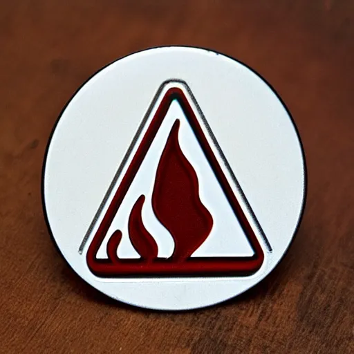 Image similar to a triangle enamel pin of a retro fire flames warning label, smooth curves