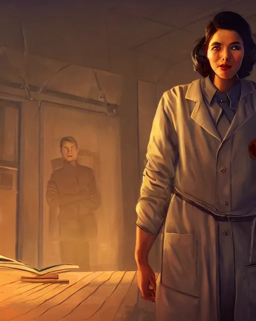 Image similar to Lex Fridman as a scientist. 1980s dystopian Soviet Russia, propaganda screens. Unreal engine, fantasy art by Betty Jiang. Faithfully depicted facial expression, perfect anatomy global illumination, radiant light, detailed and intricate environment