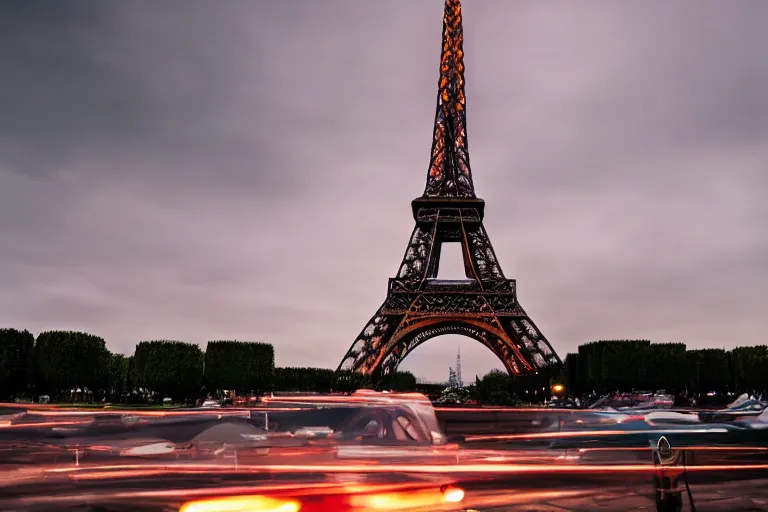 Prompt: a car that looks like the eiffel tower, cinematic photograph, car commercial photograph, amazing lighting, stunning,