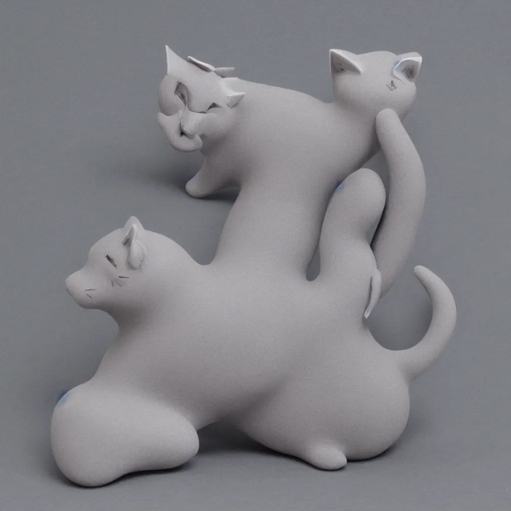 Image similar to 3 d graphic cartoon gray clay cat, shiny gloss