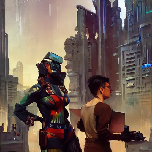 Image similar to greg manchess painting of district of columbia in the year 2 0 7 7, painting, cyberpunk style, trending on artstation, by huang guangjian and gil elvgren and sachin teng