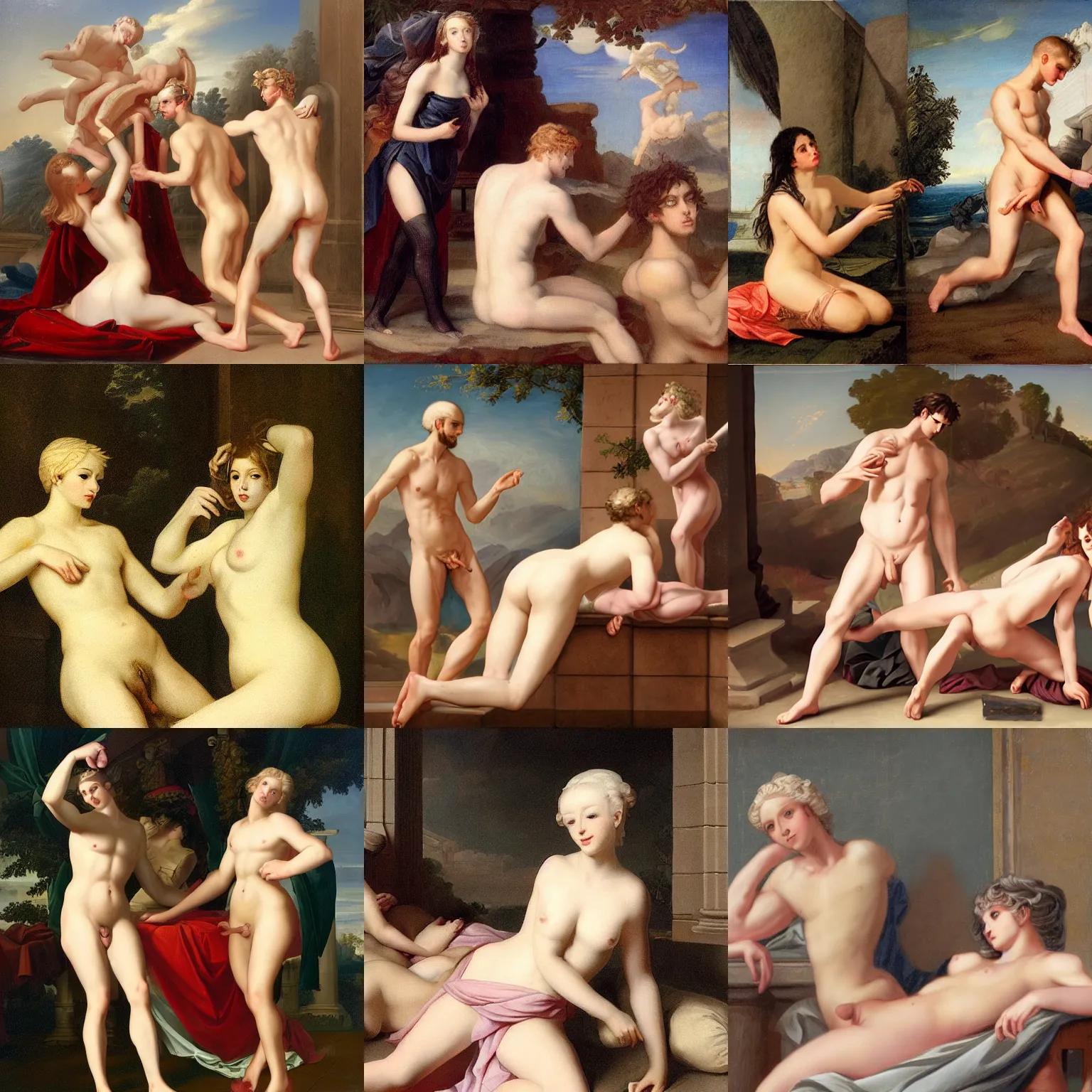 Prompt: femboys playing aournd, neoclassical art