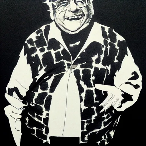 Image similar to danny devito japanese ink print