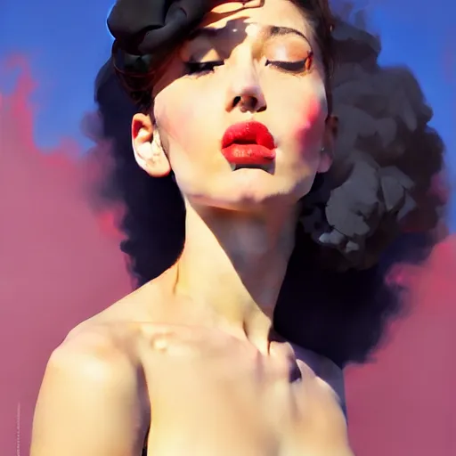 Prompt: portrait painting of smokeing woman, medium shot, asymmetrical, profile picture, organic painting, sunny day, matte painting, bold shapes, hard edges, street art, trending on artstation, by huang guangjian and gil elvgren and sachin teng