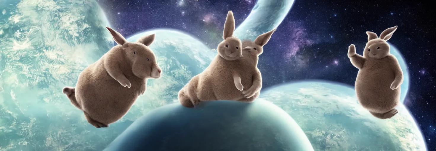 Image similar to photo of big chungus floating in space