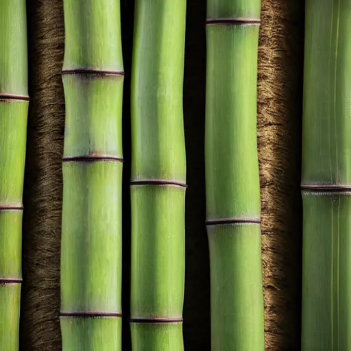 Prompt: beautiful portrait of bamboo pods haning from a cliff