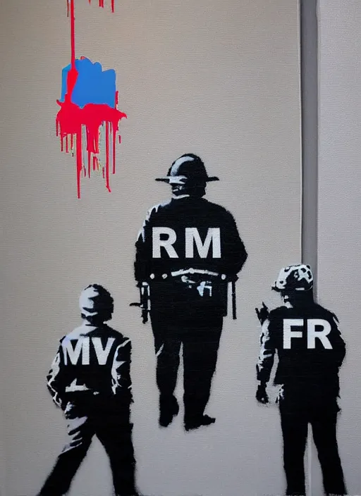 Prompt: banksy trump fbi raid art on canvas