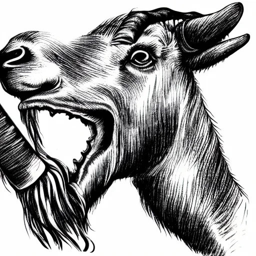 Prompt: a detailed tattoo outline of a goat !biting a churro with its teeeth!, 4k, illustration, sharp focus