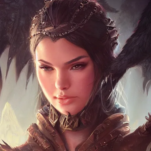 Prompt: kendal jenner, d & d, fantasy, portrait, highly detailed, digital painting, trending on artstation, concept art, sharp focus, illustration, art by artgerm and greg rutkowski and magali villeneuve