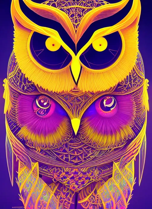 Image similar to symmetry!! product render poster vivid colors divine proportion owl, 神 圣, glowing fog intricate, elegant, highly detailed, digital painting, artstation, concept art, smooth, sharp focus, illustration,