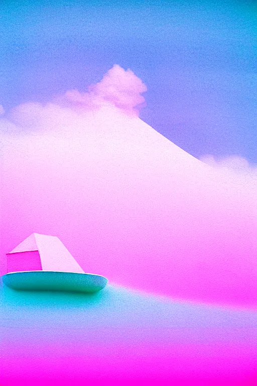 Image similar to high quality pastel coloured film close up wide angle photograph of a model wearing clothing swimming on cloud furniture in a icelandic black rock!! environment in a partially haze filled dreamstate world. three point light, rainbow. photographic production. art directed. pastel colours. volumetric clouds. pastel gradient overlay. waves glitch artefacts. extreme facial clarity. 8 k. filmic.