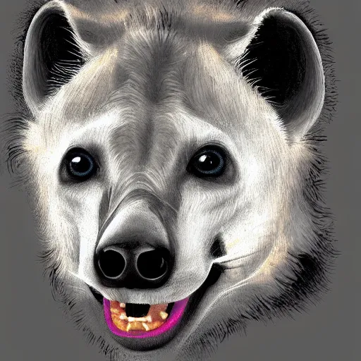 Prompt: white spotted hyena, digital painting
