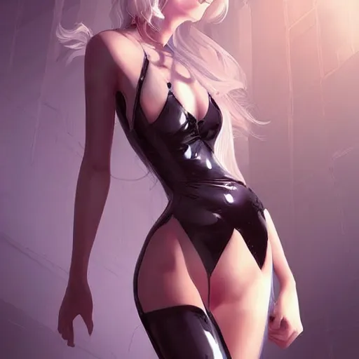 Image similar to young beautiful women in latex dress illustration fantasy digital art by guweiz trending on artstation