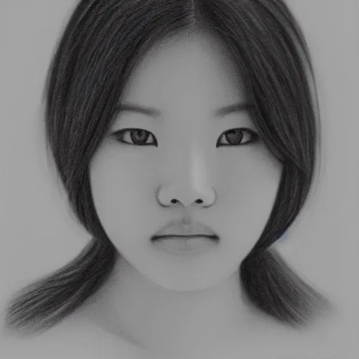 Prompt: a beautiful pencil drawing of a young asian women