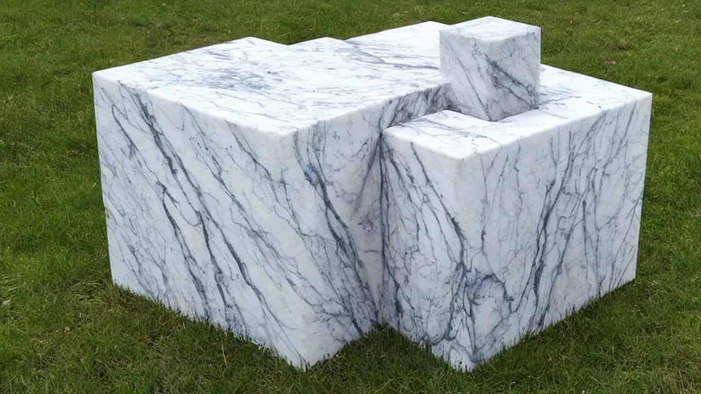 Prompt: marble sculpture cubical pinafore cube ( s ) in nature with roots grabbing it